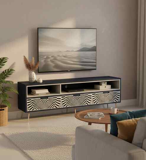 Sunstrike Bone Inlay TV Console In Indigo Colour