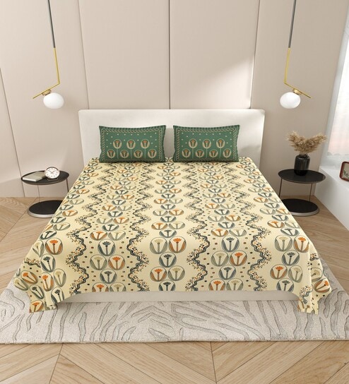 Green Block Print 144 TC Cotton King Size Bedsheet With 2 Pillow Cover Green Block Print 144 TC Cotton King Size Bedsheet With 2 Pillow Cover