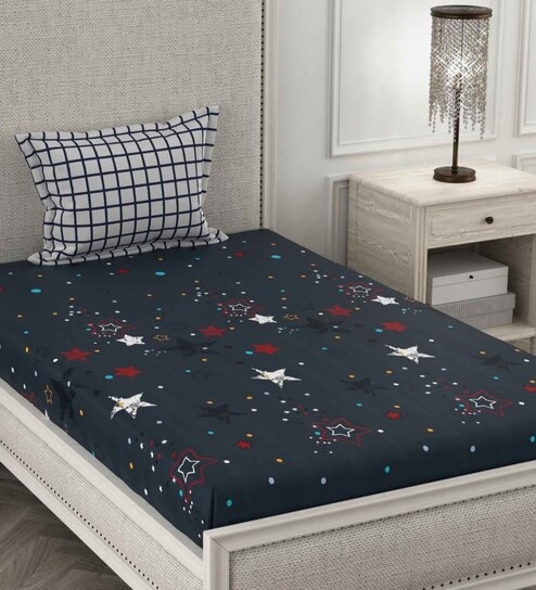 Blue Wildlife 210 TC Microfiber Single Size Bedsheet With 1 Pillow Covers
