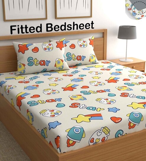 Cream Kids 210 TC Microfiber Double Bedsheet With 2 Pillow Covers Supreme Collection