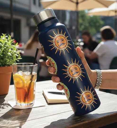 Surya Sun Art Print Navy Stainless Steel 950ml Water Bottle