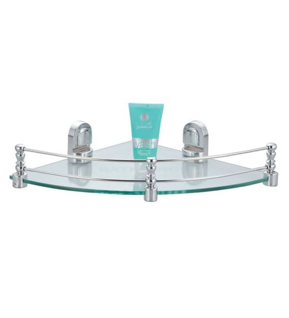 Buy Brass Chrome Plated Plastic Wall Mounted Corner Bathroom Glass Shelf Online Bathroom Shelves Bathroom Shelves Discontinued Pepperfry Product