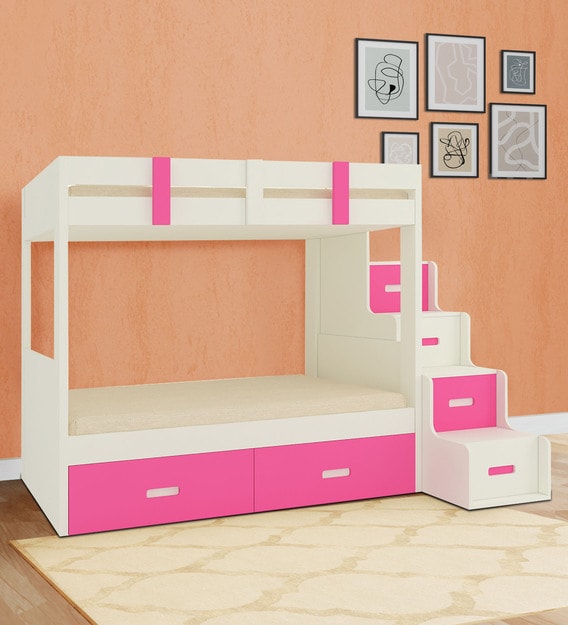 Buy Suvina Twin Bunk Bed With Storage Steps And Drawers In Pink By Adona Online Standard Bunk 