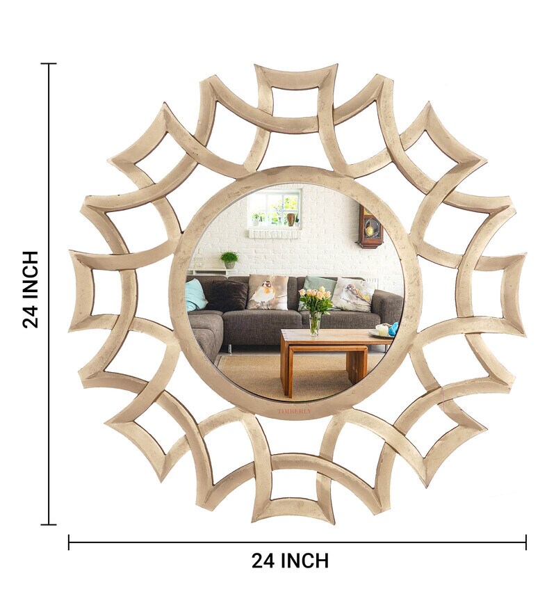 Buy Sunburst MDF Wall Mirror in Gold Colour by Timberly Online ...