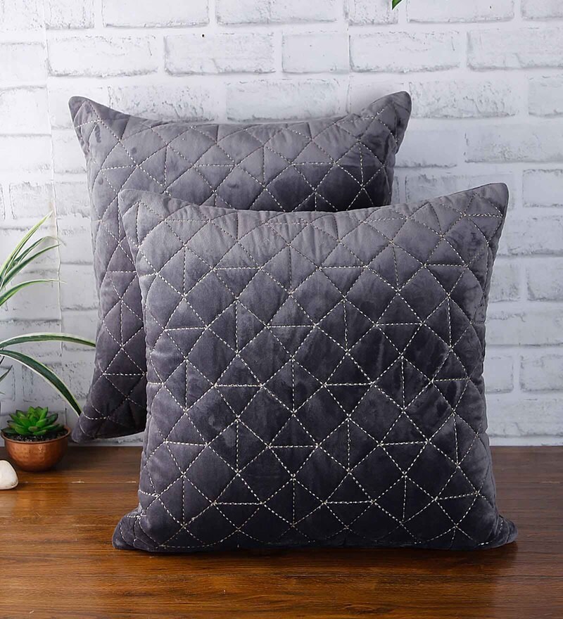 Buy Super Soft Velvet 18 x 18 Inch Cushion Covers (Set of 2) by Eyda Online Textured Cushion