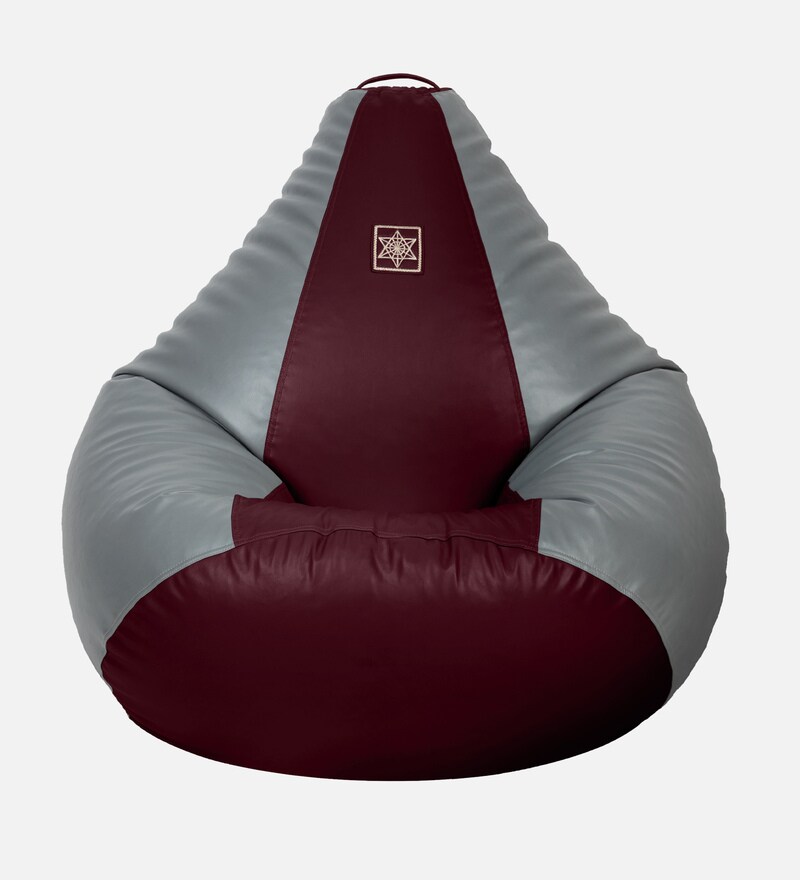 Buy Superior XXL Leatherette Bean Bag Cover in Wine & Grey Colour by