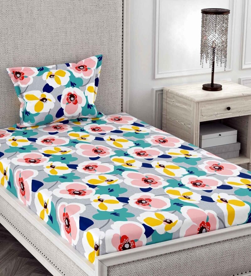 Buy Multicolor Floral 210 TC Microfiber Single Bedsheet With 1 Pillow Cover Supreme Collection