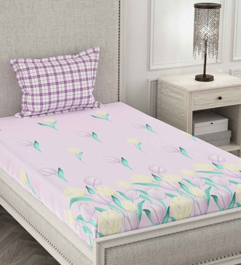 Buy Purple Floral 210 TC Microfiber Single Bedsheet With 1 Pillow Cover Supreme Collection By
