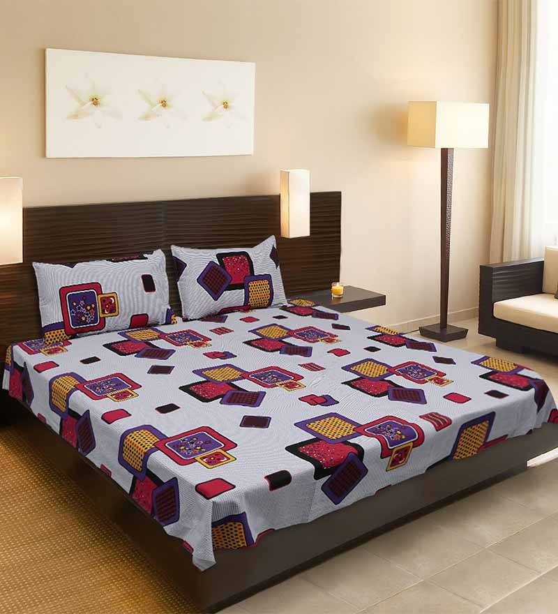 Buy Supreme White Cotton Abstract Queen Bed Sheet With Pillow Covers Online Abstract Patterns Bed Sheets Abstract Patterns Bed Sheets Mattresses Bedding Pepperfry Product