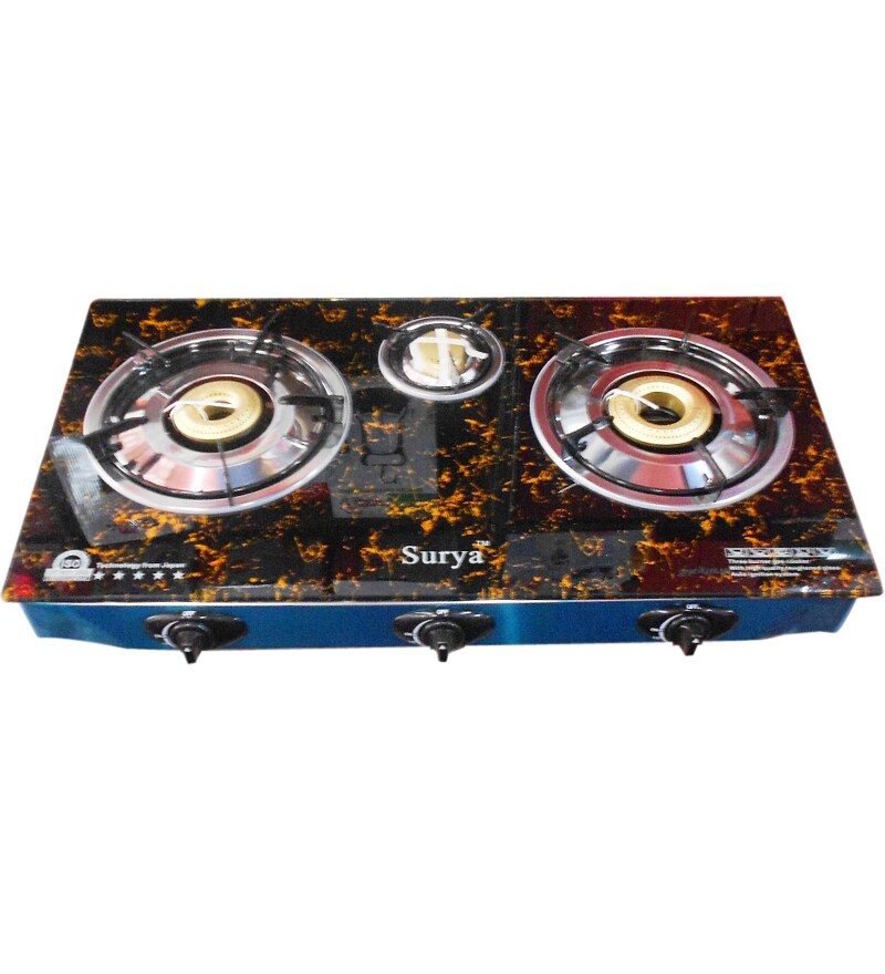 Buy Surya Crystal 3 Burner Gas Stove with Auto Ignition Online Gas