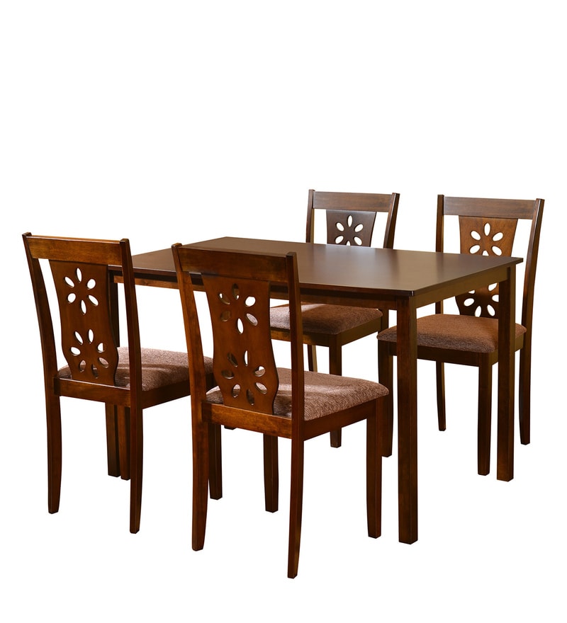 Buy Sutlej Solid Wood 4 Seater Dining Set in Antique Cherry Finish by