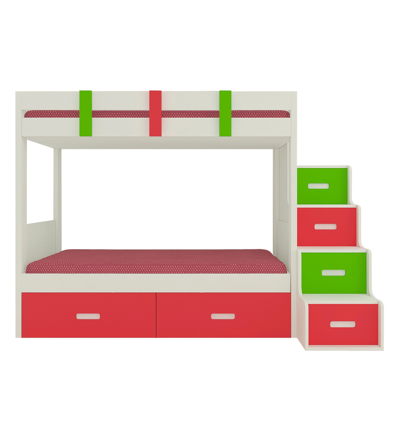 Buy Suvina Twin Bunk Bed With Right Storage Steps And Drawers In Strawberry Pink Verdant Green By 