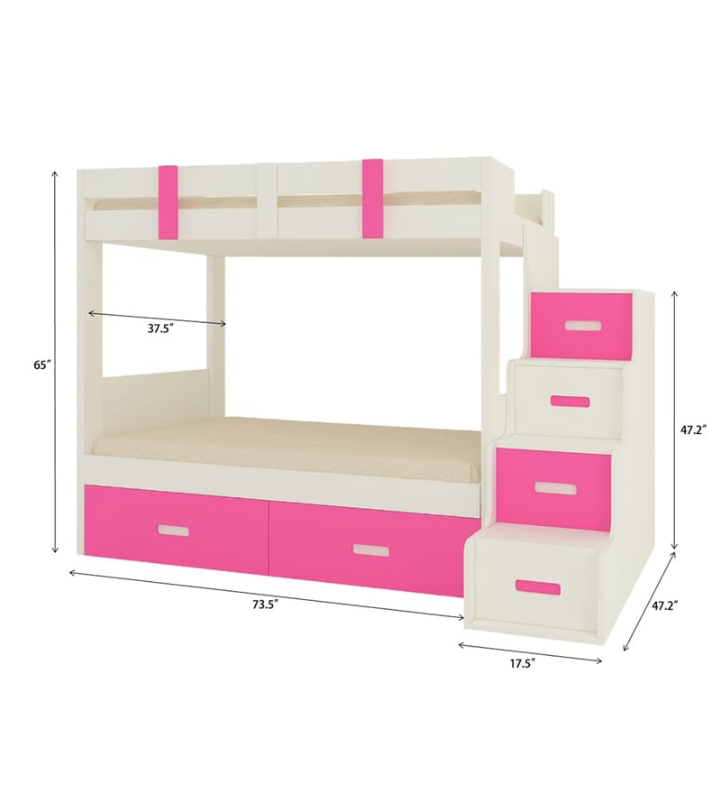 Suvina Twin Bunk Bed With Right Storage Steps Drawers In Pink Wooden