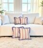 Beige Striped Striped Cotton Ruffle 18x18 inches Cushion Covers Set of 4