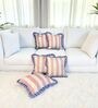 Beige Striped Striped Cotton Ruffle 18x18 inches Cushion Covers Set of 5