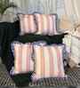 Beige Striped Striped Cotton Ruffle 18x18 inches Cushion Covers Set of 4