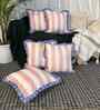 Beige Striped Striped Cotton Ruffle 18x18 inches Cushion Covers Set of 5