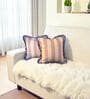 Beige Striped Striped Cotton Ruffle 18x18 inches Cushion Covers Set of 2