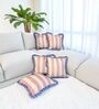Beige Striped Striped Cotton Ruffle 18x18 inches Cushion Covers Set of 5