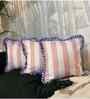 Beige Striped Striped Cotton Ruffle 18x18 inches Cushion Covers Set of 3