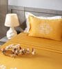 Sunlit Gold 300TC 100% Cotton Solid Flat Embroidered Super King Bedsheet With 2 Pillow Covers