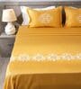 Sunlit Gold 300TC 100% Cotton Solid Flat Embroidered Super King Bedsheet With 2 Pillow Covers