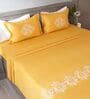 Sunlit Gold 300TC 100% Cotton Solid Flat Embroidered Super King Bedsheet With 2 Pillow Covers