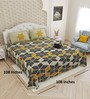 Grey And Yellow Traditional print 144 TC Cotton King Size  Bedsheet With 2 Pillow Cover