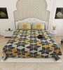 Grey And Yellow Traditional print 144 TC Cotton King Size  Bedsheet With 2 Pillow Cover