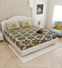 Grey And Yellow Traditional print 144 TC Cotton King Size  Bedsheet With 2 Pillow Cover