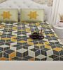 Grey And Yellow Traditional print 144 TC Cotton King Size  Bedsheet With 2 Pillow Cover