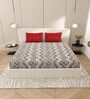 Grey And Red Floral 144 TC Cotton King Size  Bedsheet With 2 Pillow Cover