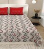 Grey And Red Floral 144 TC Cotton King Size  Bedsheet With 2 Pillow Cover