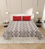 Grey And Red Floral 144 TC Cotton King Size  Bedsheet With 2 Pillow Cover