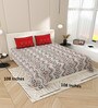 Grey And Red Floral 144 TC Cotton King Size  Bedsheet With 2 Pillow Cover