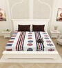 White Traditional print 144 TC Cotton King Size  Bedsheet With 2 Pillow Cover