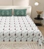 Green Block Print  144 TC Cotton King Size  Bedsheet With 2 Pillow Cover