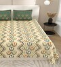 Green Block Print  144 TC Cotton King Size  Bedsheet With 2 Pillow Cover