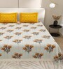 Light Green Traditional print 144 TC Cotton King Size  Bedsheet With 2 Pillow Cover