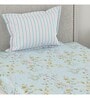 Blue Floral 210 TC Microfiber Single Bed Sized Bed Sheets With 1 Pillow Cover