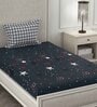 Blue Wildlife 210 TC Microfiber Single Size Bedsheet With 1 Pillow Covers