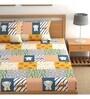 Multicolor Teddy Print 210 TC Microfiber Double Size Bedsheet With 2 Pillow Covers