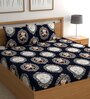 Navy Blue Floral 210 TC Microfiber Queen Sized Bed Sheets with 2 Pillow Covers