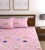 Pink Wildlife 210 TC Microfiber Fitted Double Size Bedsheet With 2 Pillow Covers