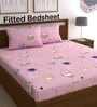 Pink Wildlife 210 TC Microfiber Fitted Double Size Bedsheet With 2 Pillow Covers