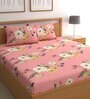 Pink Floral 210 TC Microfiber Queen Sized Bed Sheets with 2 Pillow Covers