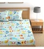 Blue Wildlife 210 TC Microfiber Double Size Bedsheet With 2 Pillow Covers