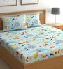 Blue Wildlife 210 TC Microfiber Double Size Bedsheet With 2 Pillow Covers