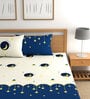 White & Blue Moon & Star 210 TC Microfiber Double Size Bedsheet With 2 Pillow Covers