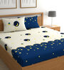 White & Blue Moon & Star 210 TC Microfiber Double Size Bedsheet With 2 Pillow Covers